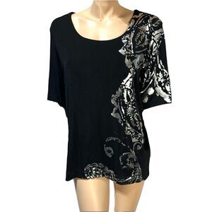 Chicos Travelers 3 Slinky Belinda Top Black Silver Liquid Knit Women US XL NWT